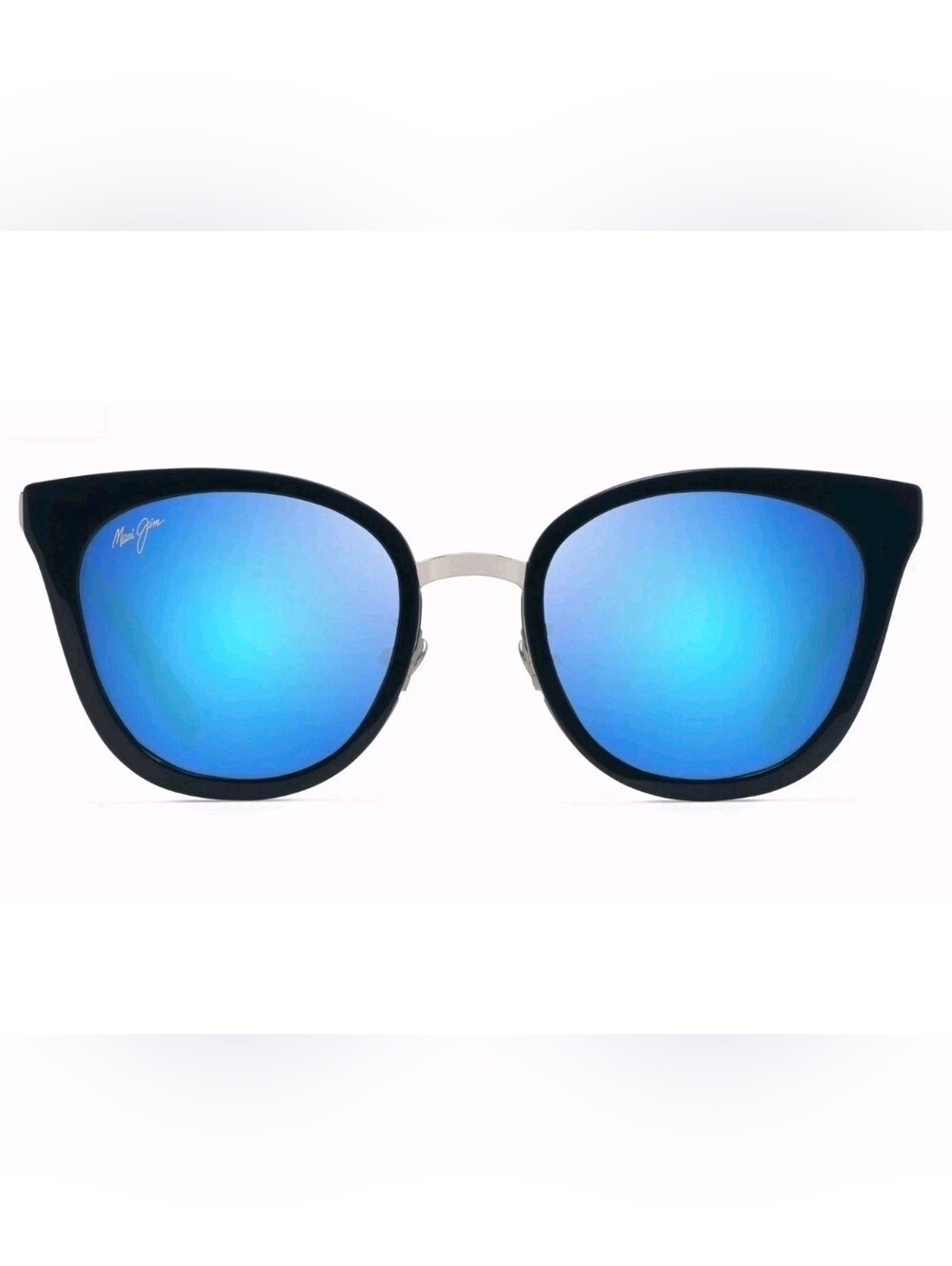 $375 Maui Jim Hawaii WOOD ROSE Navy/Silver/Blue MJ 870-03 Cat-Eye POLARIZED NEW